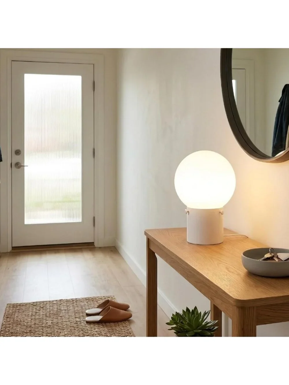 Modern White Table Lamp with Frosted Glass Shade, E26 Base, LED Bulb Included